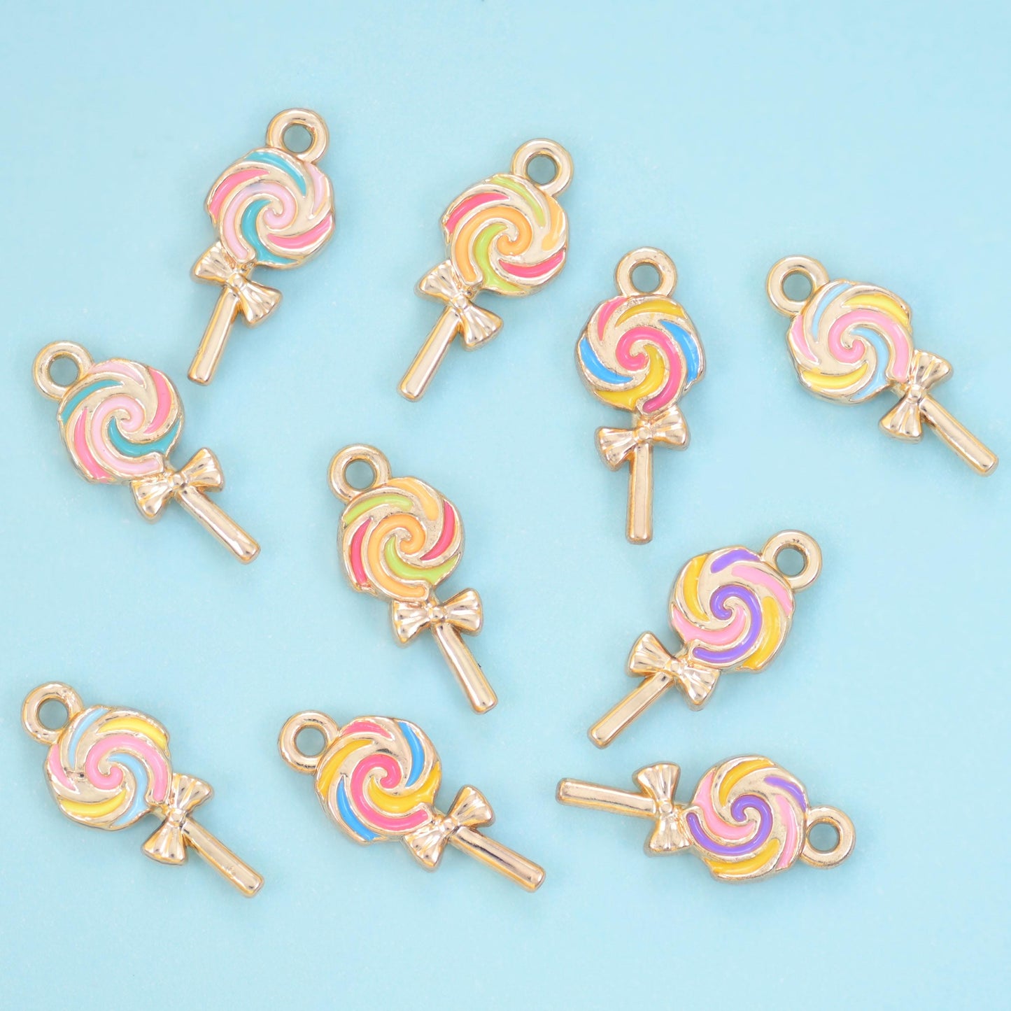 18K Gold Filled Enamel Lollipop Charms for DIY Jewelry Making Supply