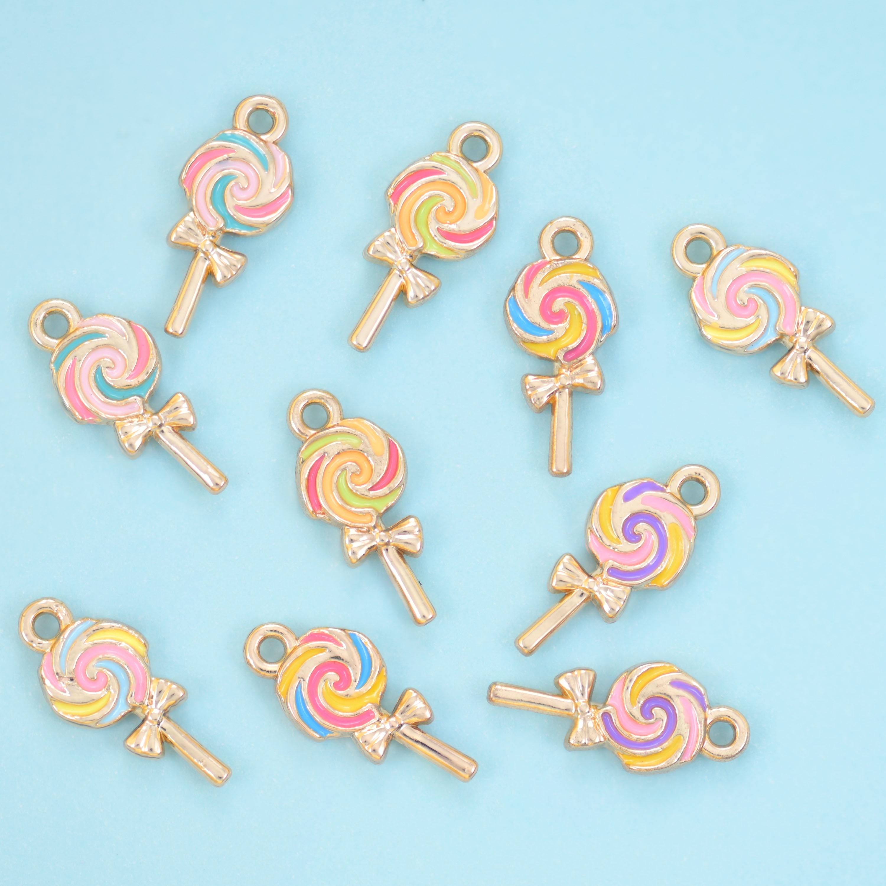 18K Gold Filled Enamel Lollipop Charms for DIY Jewelry Making Supply