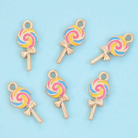18K Gold Filled Enamel Lollipop Charms for DIY Jewelry Making Supply