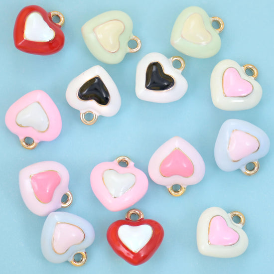 18K Gold Filled Enamel Heart Charms for DIY Jewelry Making Supply