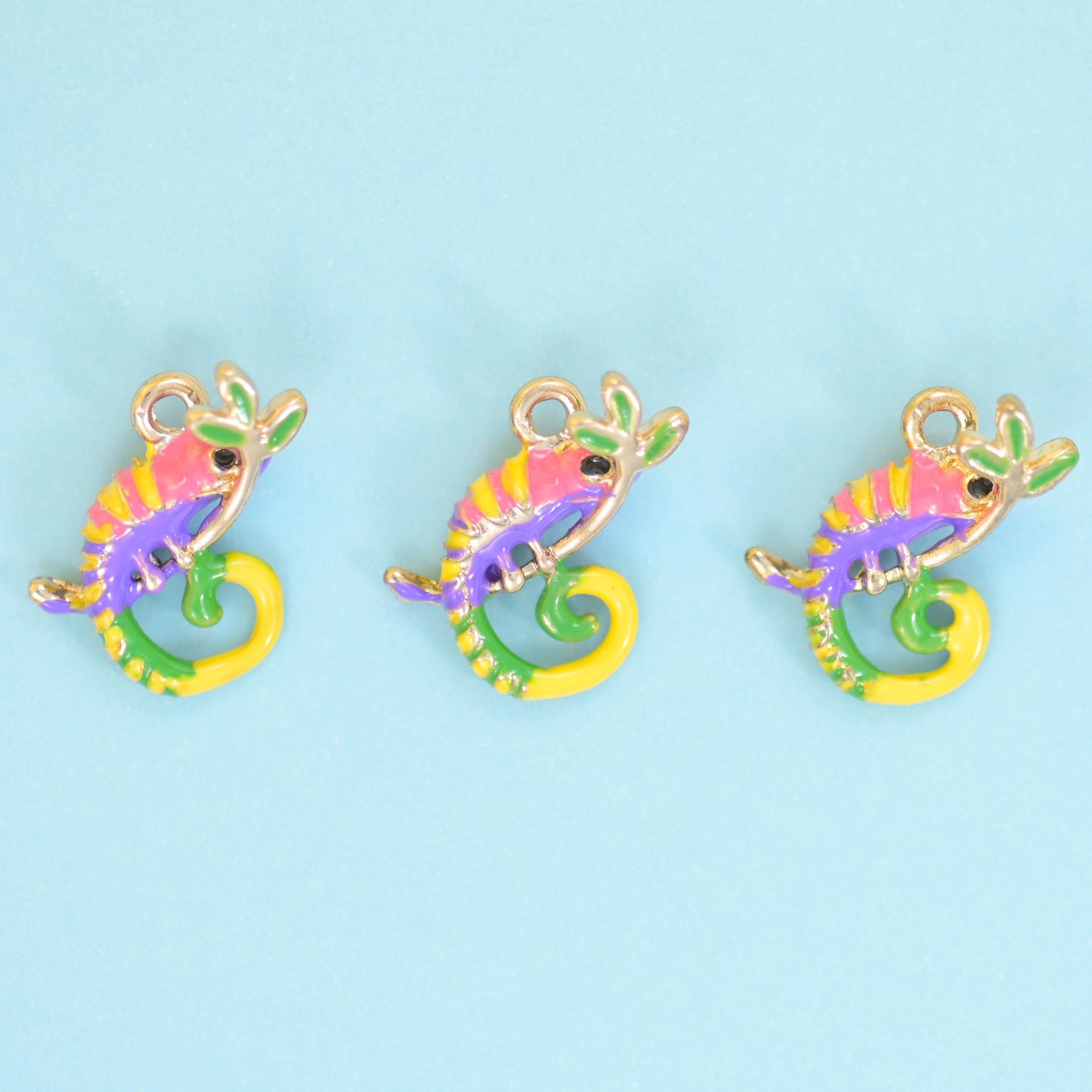 18K Gold Filled Enamel Chameleon Charms for DIY Jewelry Making Supply