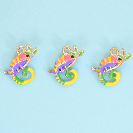 18K Gold Filled Enamel Chameleon Charms for DIY Jewelry Making Supply