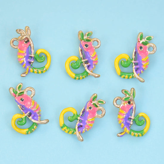 18K Gold Filled Enamel Chameleon Charms for DIY Jewelry Making Supply