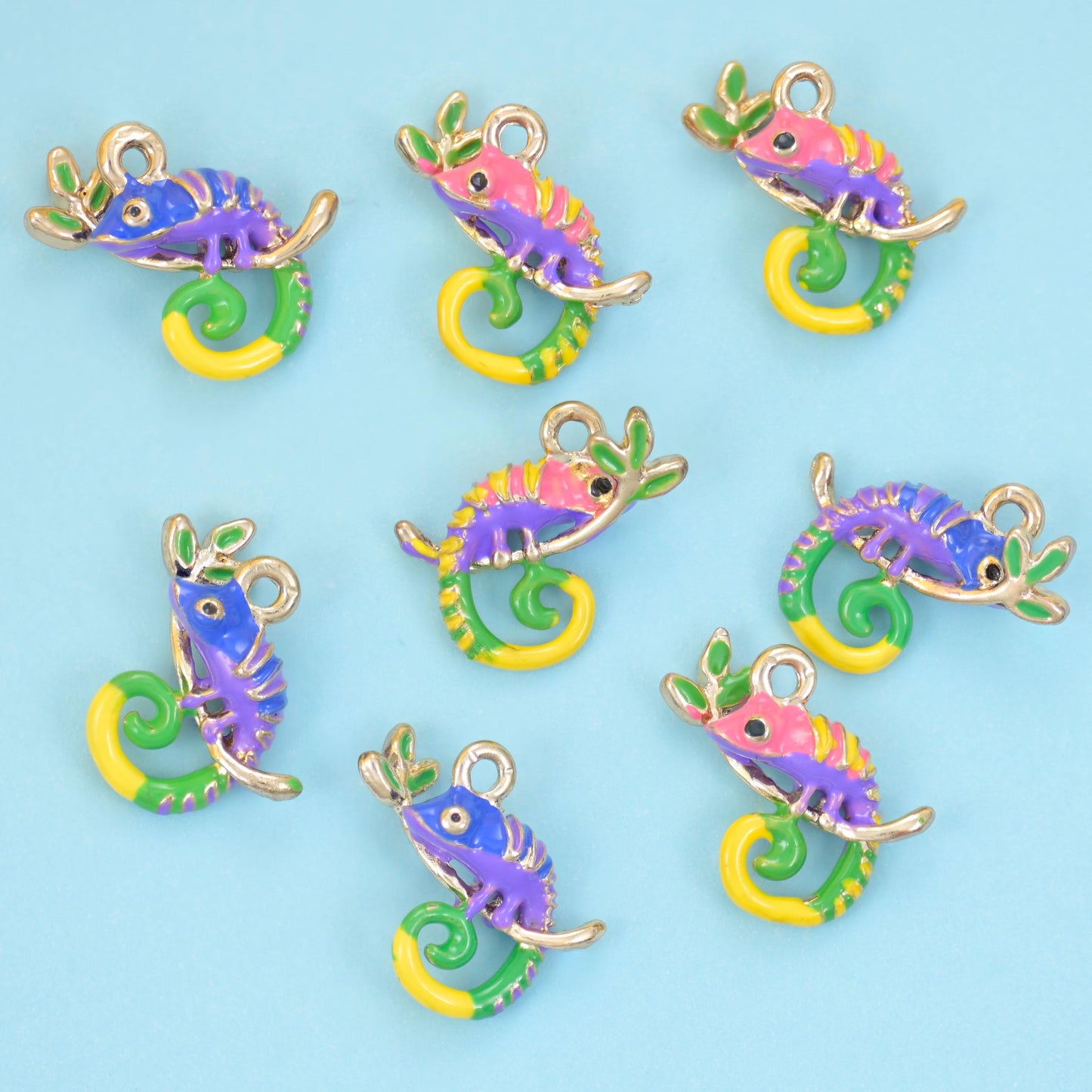 18K Gold Filled Enamel Chameleon Charms for DIY Jewelry Making Supply