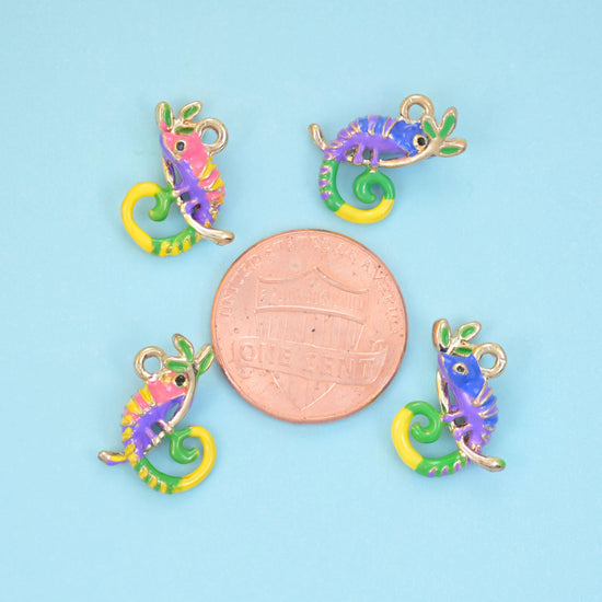 18K Gold Filled Enamel Chameleon Charms for DIY Jewelry Making Supply