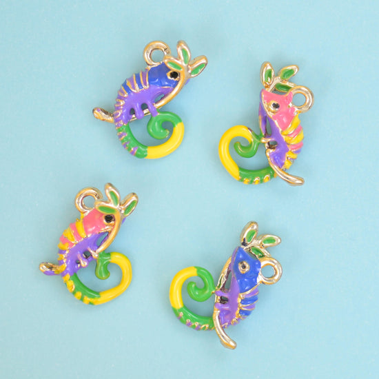 18K Gold Filled Enamel Chameleon Charms for DIY Jewelry Making Supply