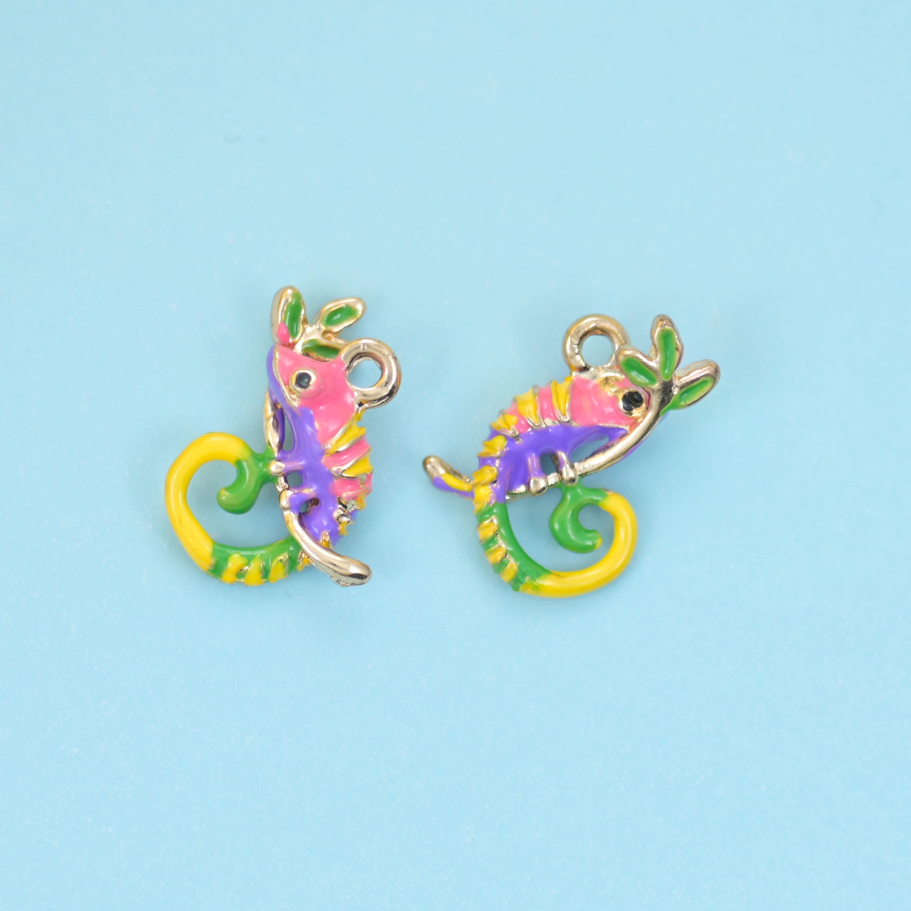 18K Gold Filled Enamel Chameleon Charms for DIY Jewelry Making Supply