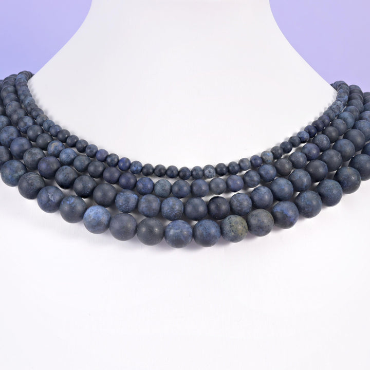 Dark Blue Dumortierite Matte Round Beads: Jewelry Making, 15 Inch Strand