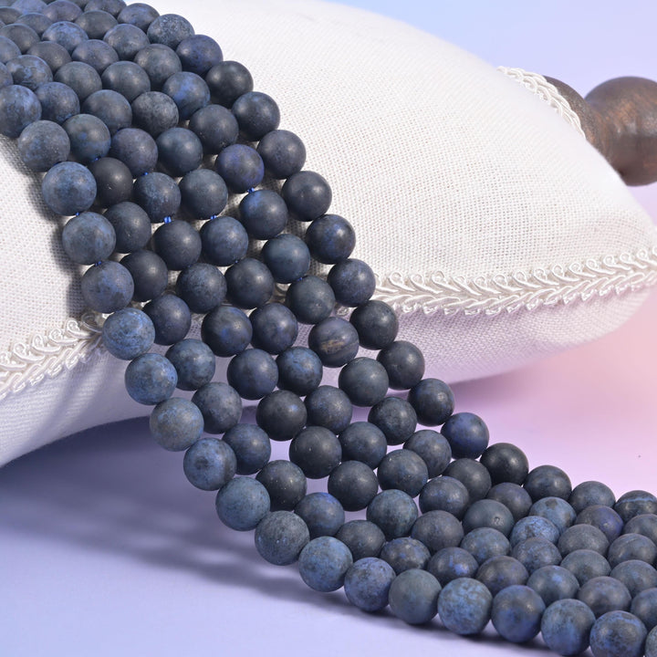 Dark Blue Dumortierite Matte Round Beads: Jewelry Making, 15 Inch Strand