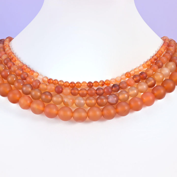 Orange Carnelian Matte Round Beads: Jewelry Making, 15 Inch Strand