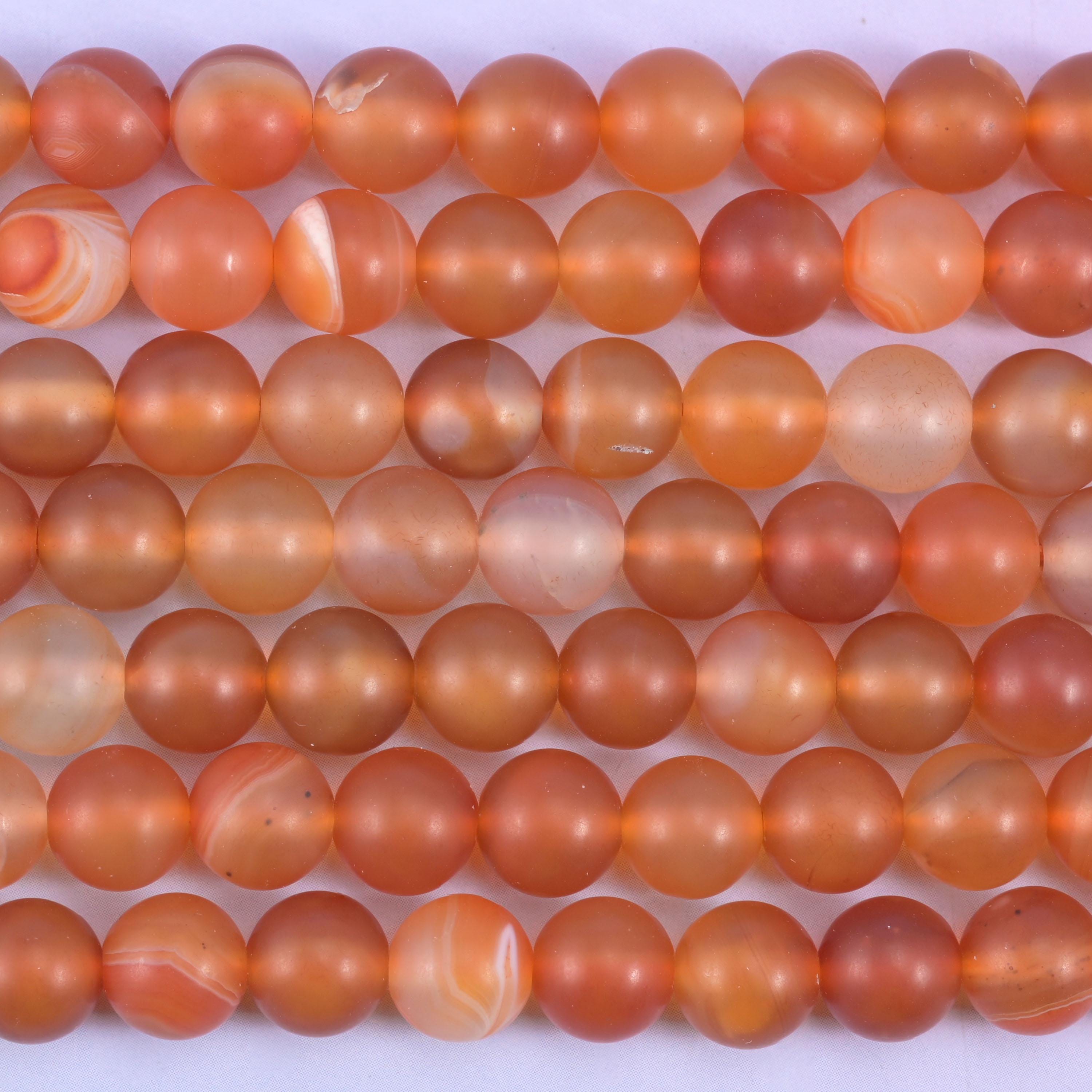 Orange Carnelian Matte Round Beads: Jewelry Making, 15 Inch Strand