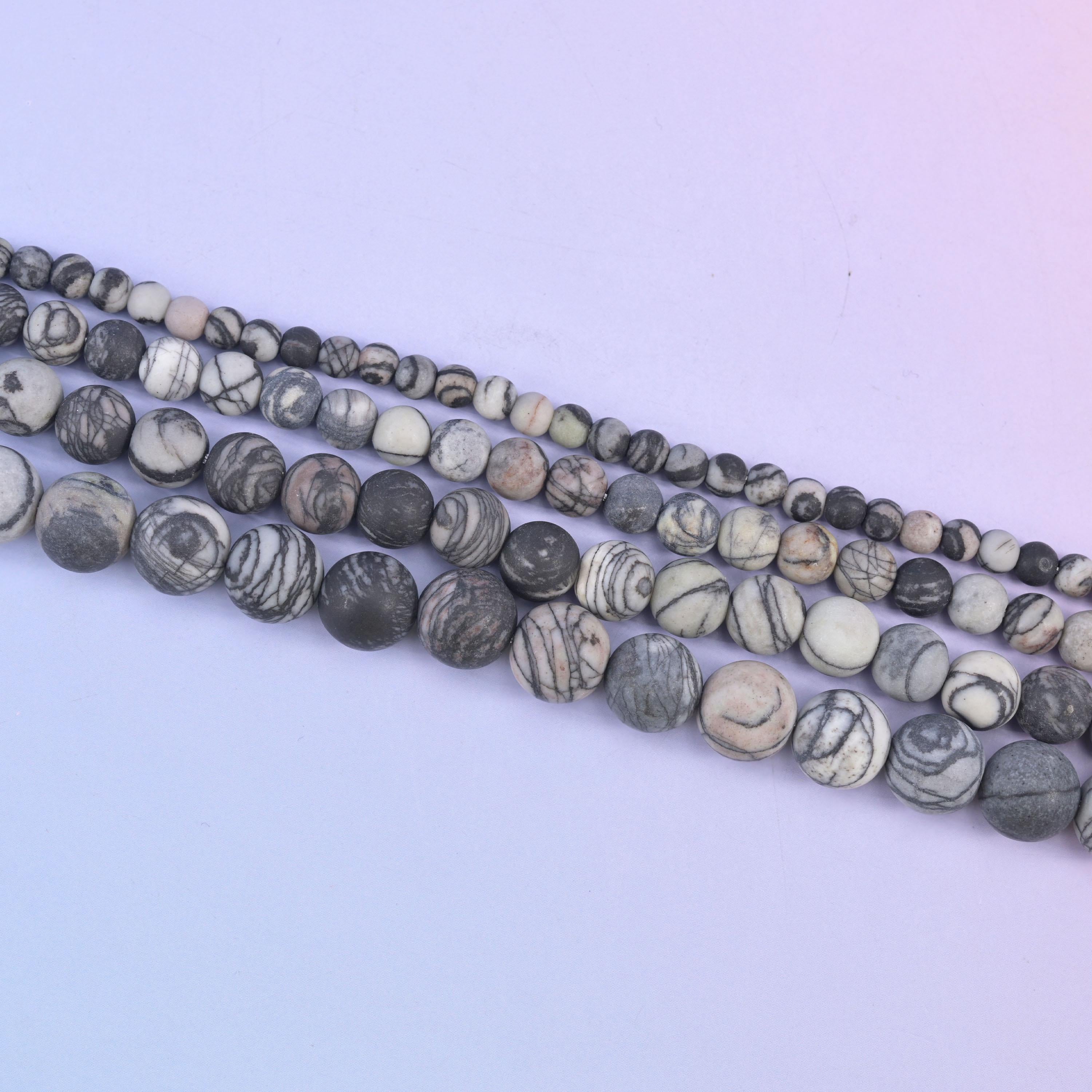 Black Web Jasper Matte Round Beads: Jewelry Making, 15 Inch Strand