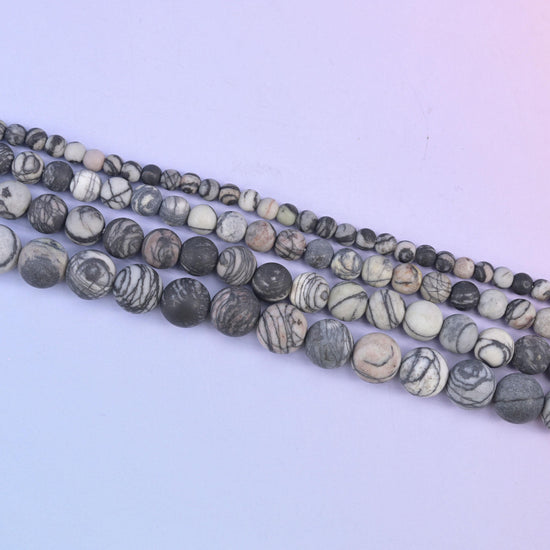Black Web Jasper Matte Round Beads: Jewelry Making, 15 Inch Strand