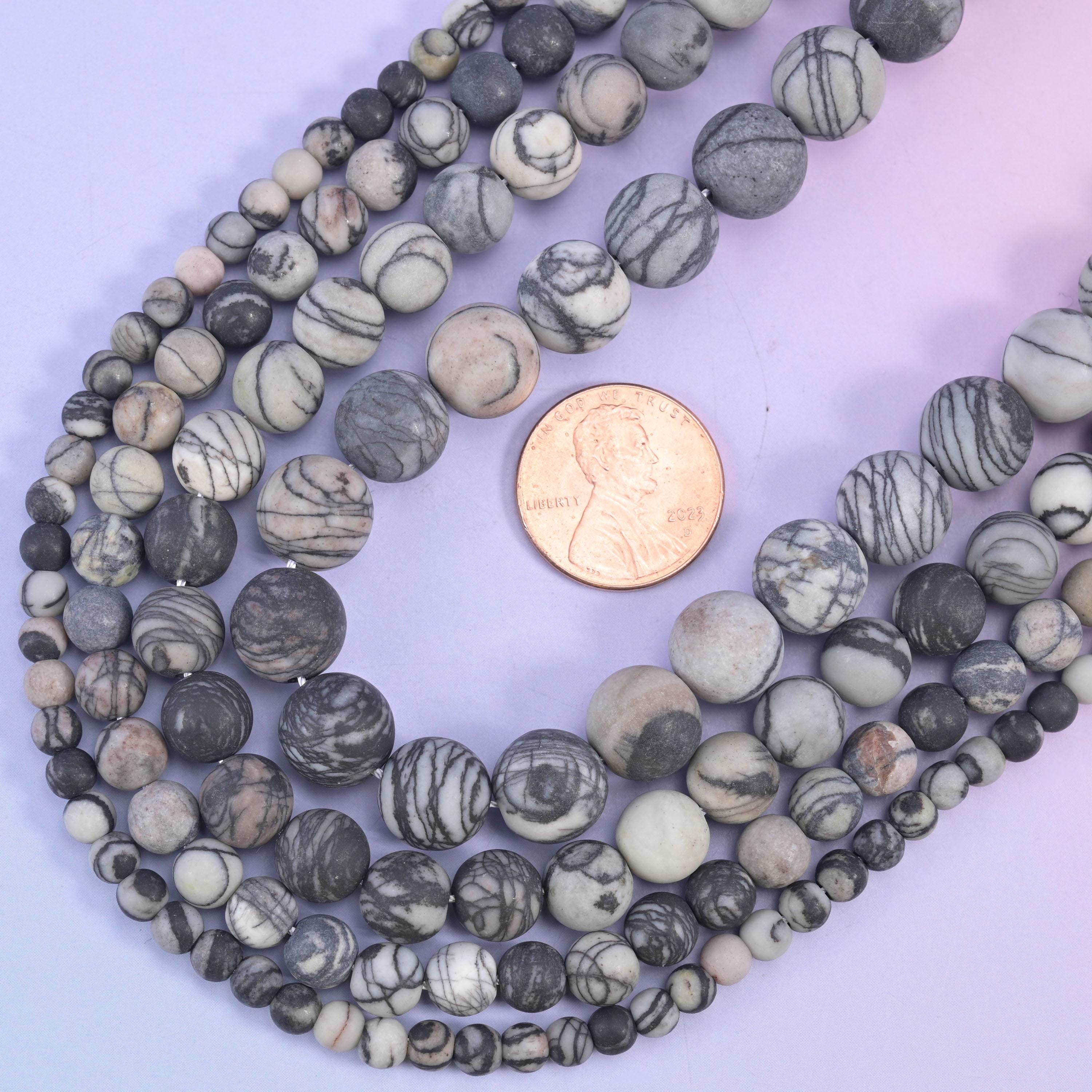Black Web Jasper Matte Round Beads: Jewelry Making, 15 Inch Strand