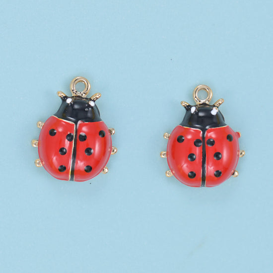 Enamel Lady Bug Charms: 18K Gold Filled, DIY Jewelry Making Supply