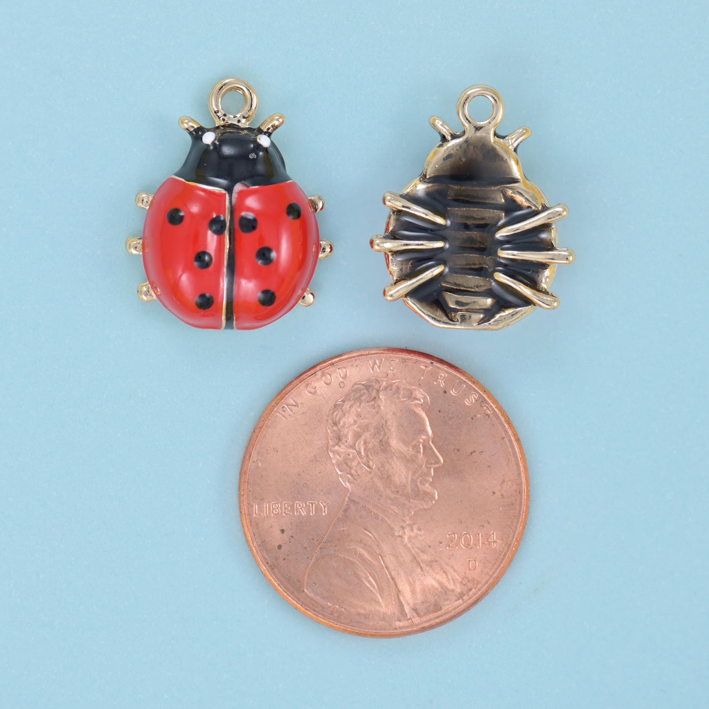 Enamel Lady Bug Charms: 18K Gold Filled, DIY Jewelry Making Supply