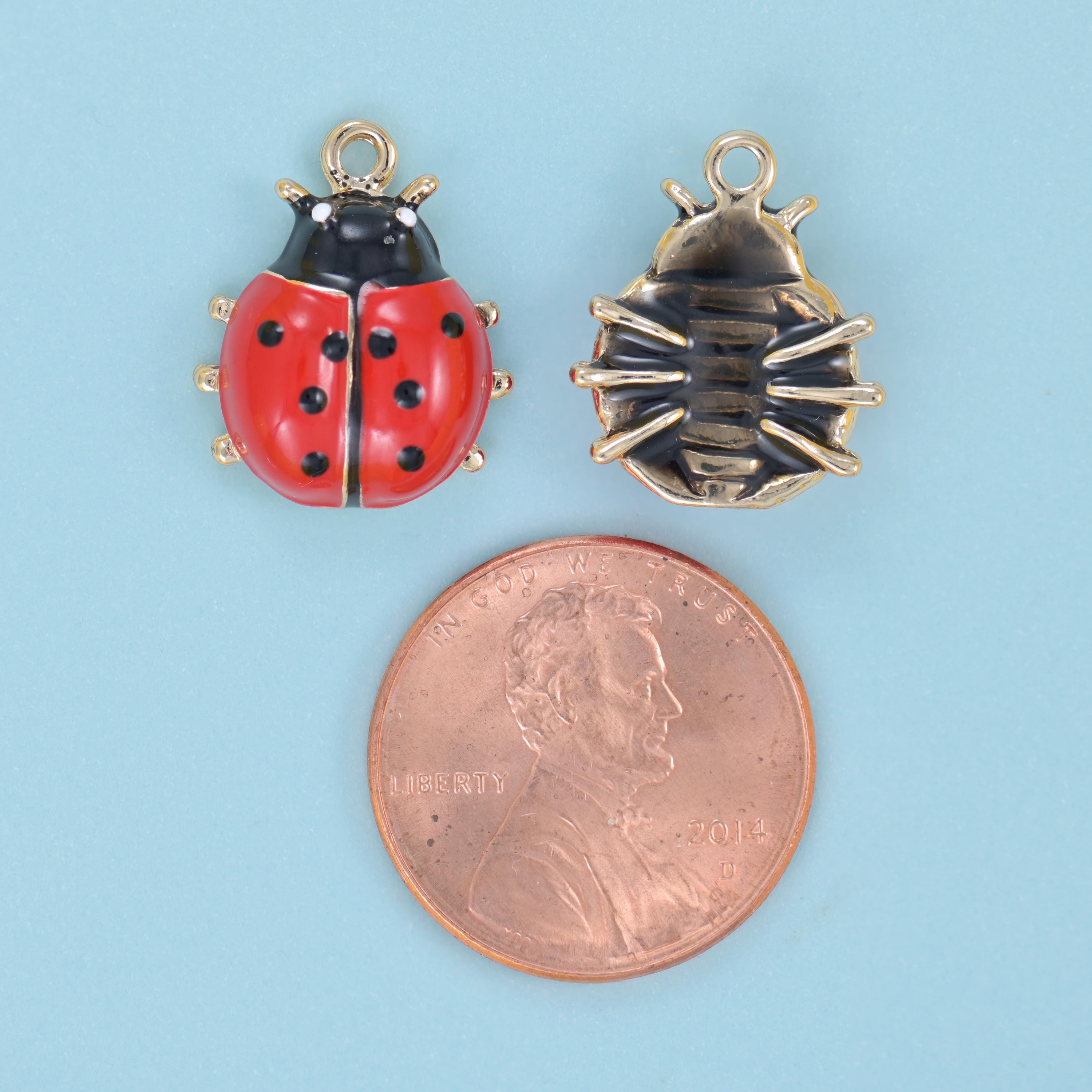 Enamel Lady Bug Charms: 18K Gold Filled, DIY Jewelry Making Supply