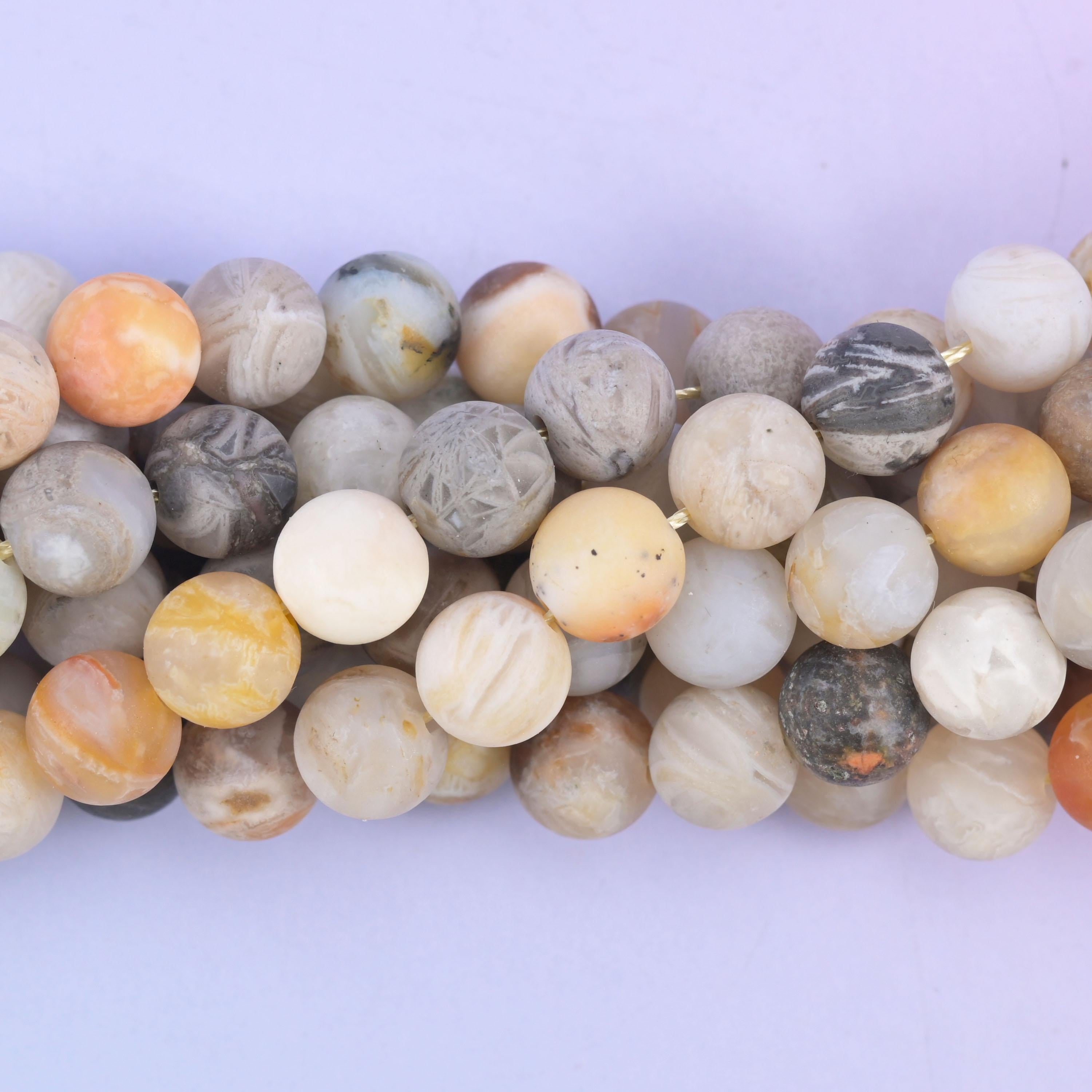 Bamboo Agate Matte Round Beads: Jewelry Making, 15 Inch Strand