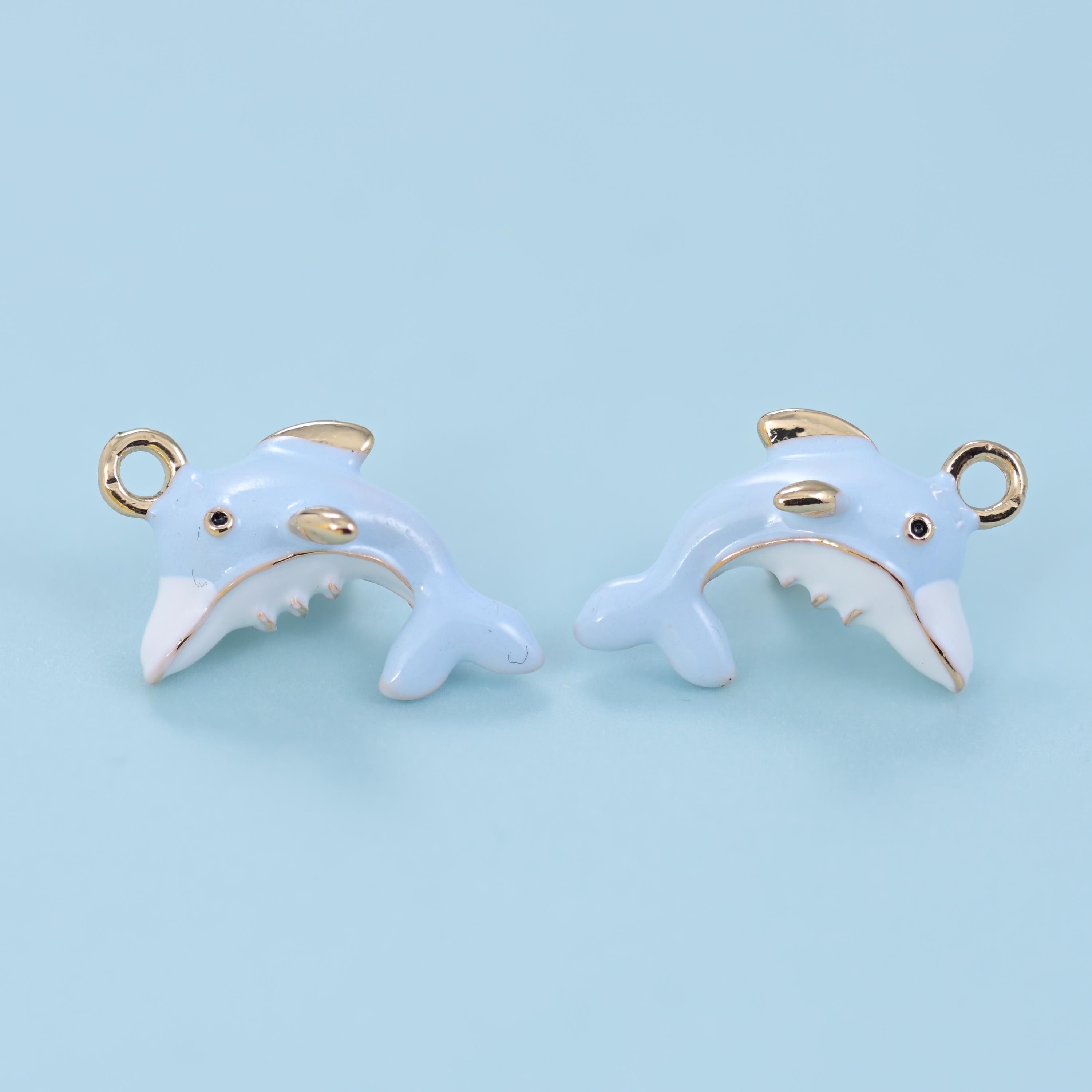 Enamel Dolphin Charms: 18K Gold Filled, DIY Jewelry Making Supply