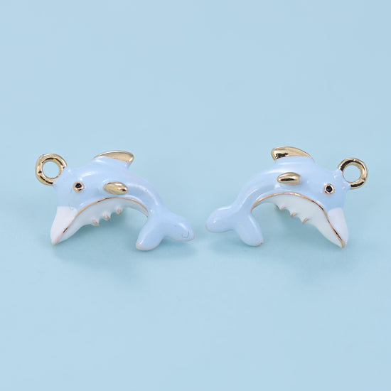 Enamel Dolphin Charms: 18K Gold Filled, DIY Jewelry Making Supply