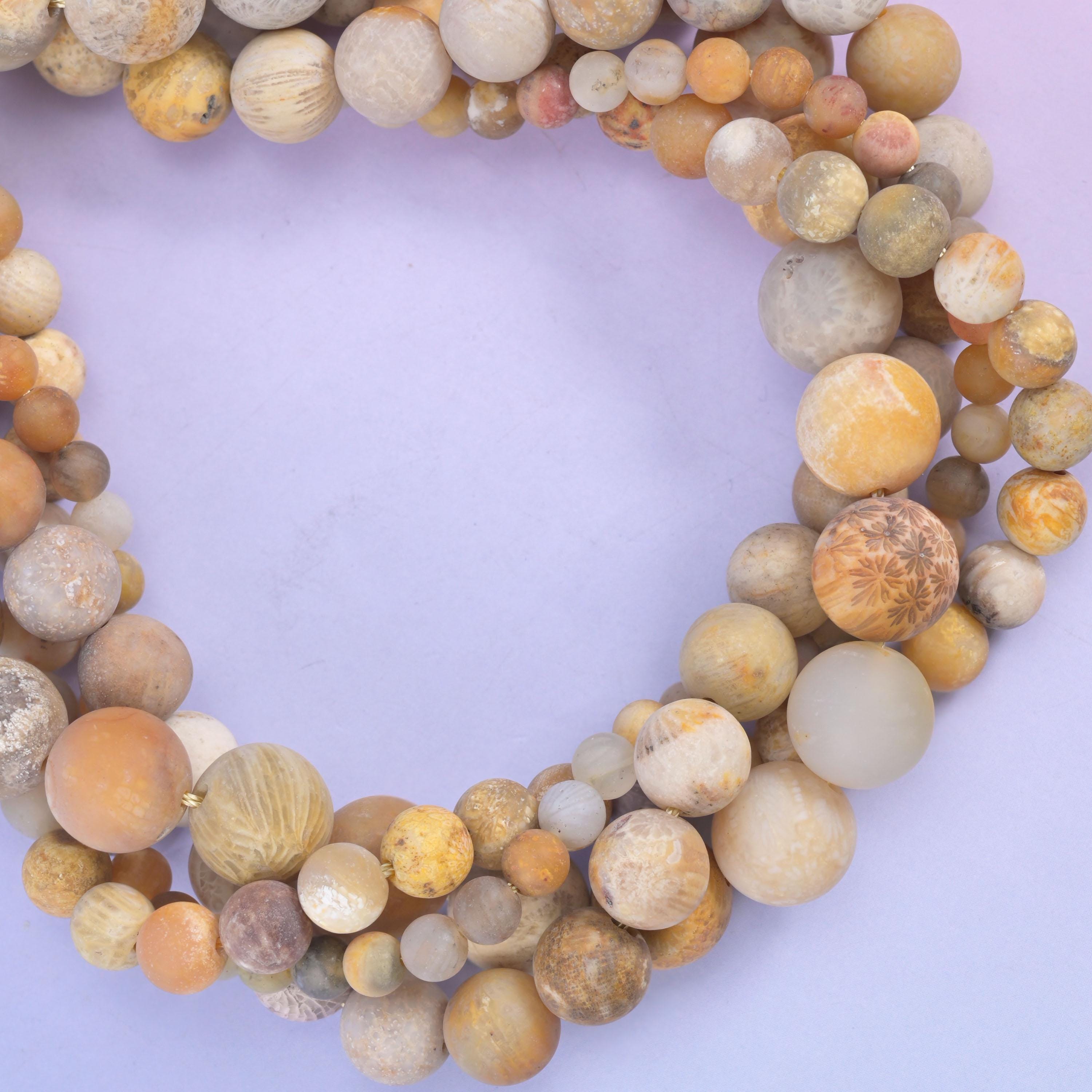 Fossil Coral Matte Round Beads 4mm 6mm 8mm 10mm Jewelry Making 15 Inch Strand