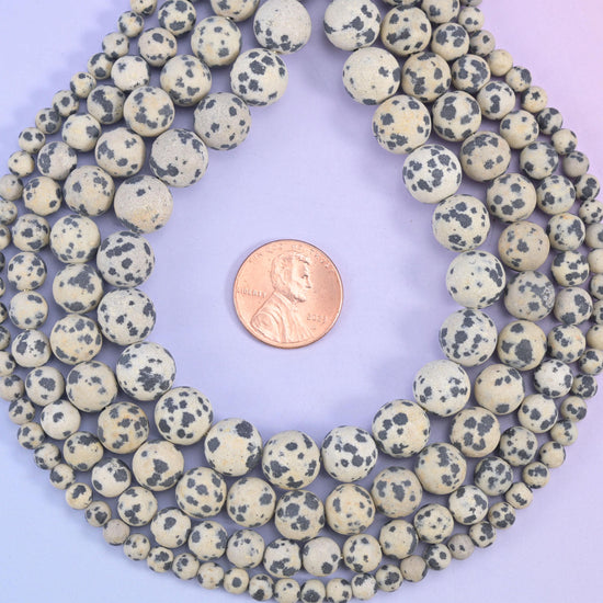 Dalmatian Jasper Matte Round Beads: Jewelry Making, 15 Inch Strand