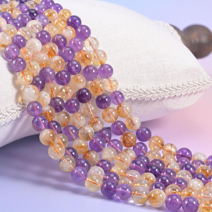 Amethyst Citrine Mixed Smooth Round Beads: Jewelry Making, 15 Inch Strand
