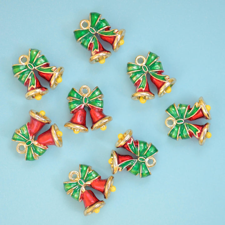 18K Gold Filled Enamel Christmas Bell Charms for DIY Jewelry Making Supply