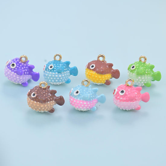 Enamel Blowfish Charms: 18K Gold Filled, DIY Jewelry Making Supply