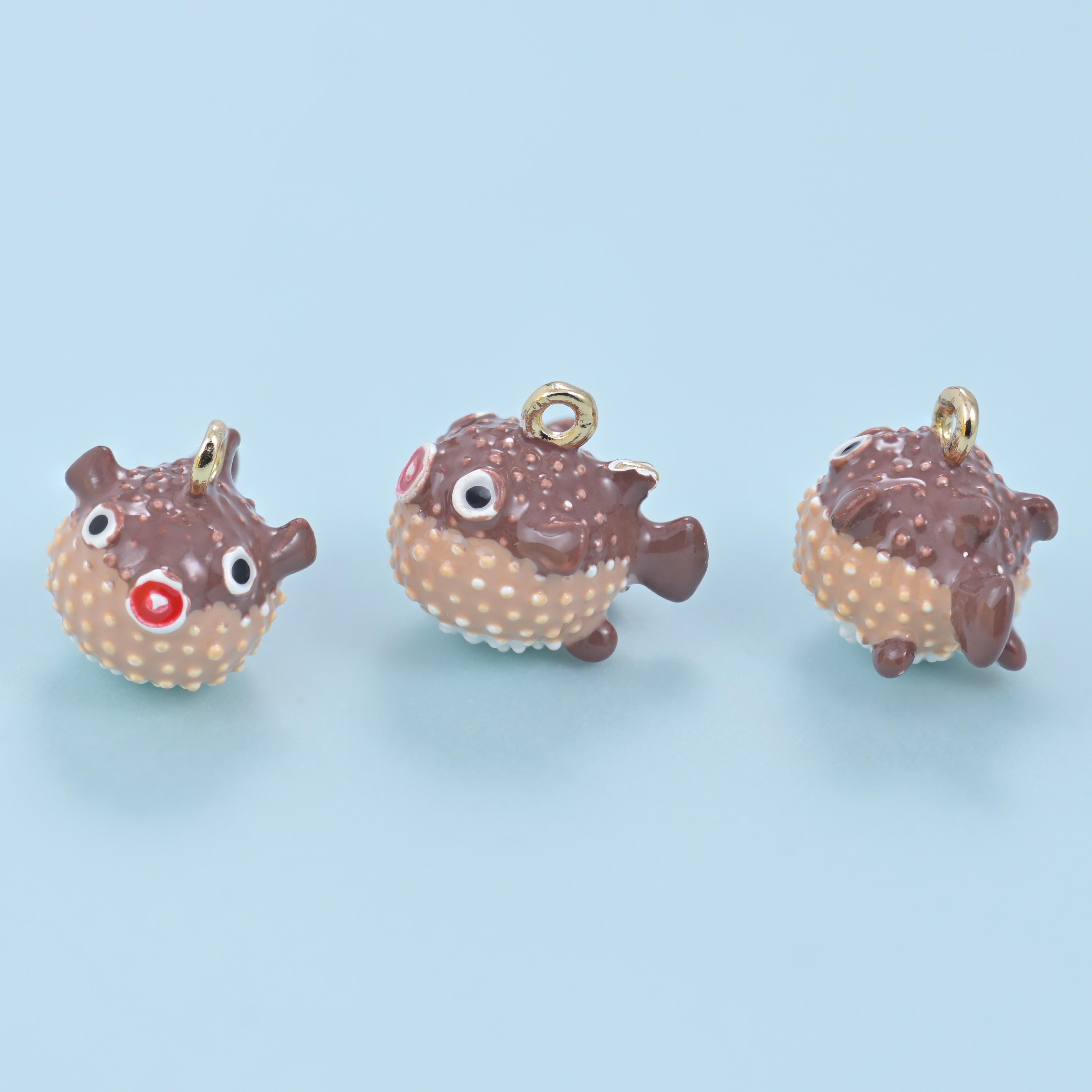 Enamel Blowfish Charms: 18K Gold Filled, DIY Jewelry Making Supply