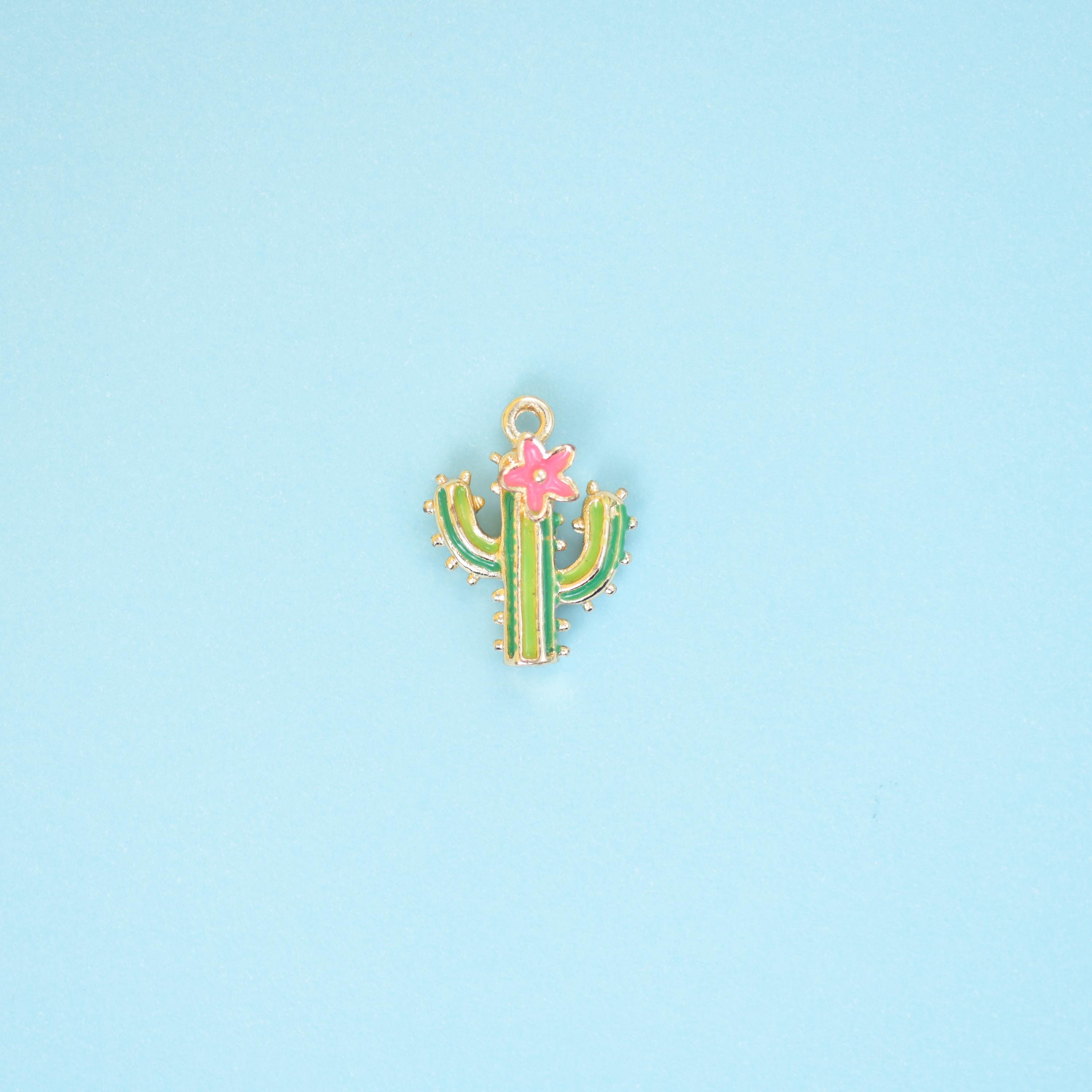 18K Gold Filled Enamel Cactus Charms for DIY Jewelry Making Supply