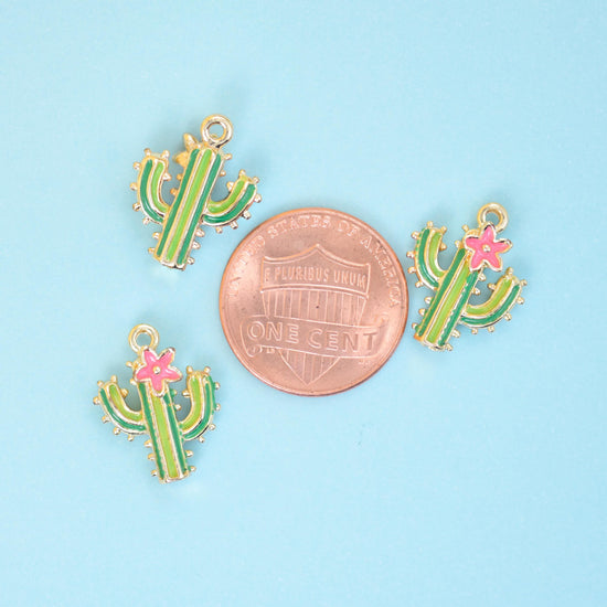 18K Gold Filled Enamel Cactus Charms for DIY Jewelry Making Supply