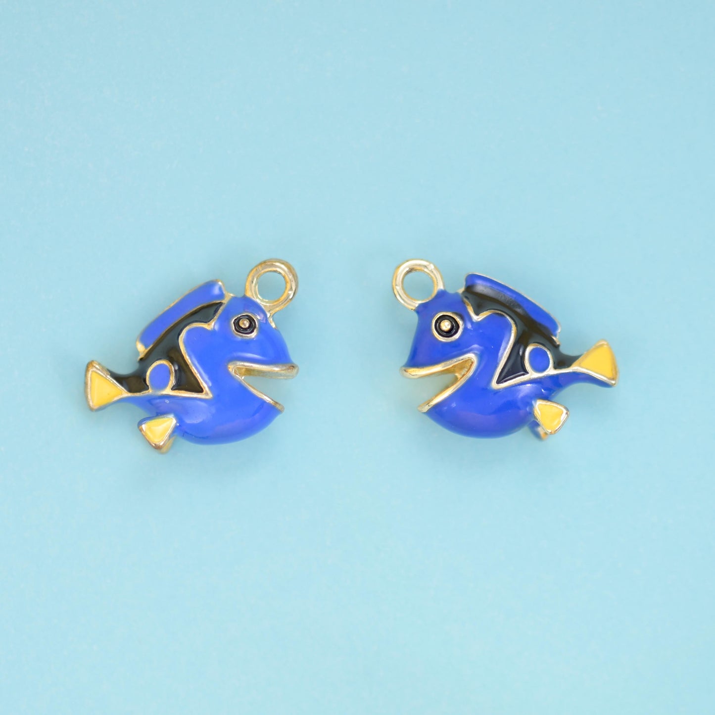 18K Gold Filled Enamel Blue Tropical Fish Charms for DIY Jewelry Making Supply