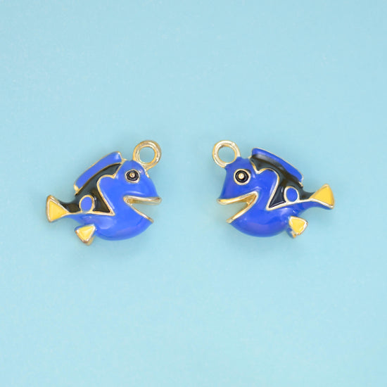 18K Gold Filled Enamel Blue Tropical Fish Charms for DIY Jewelry Making Supply