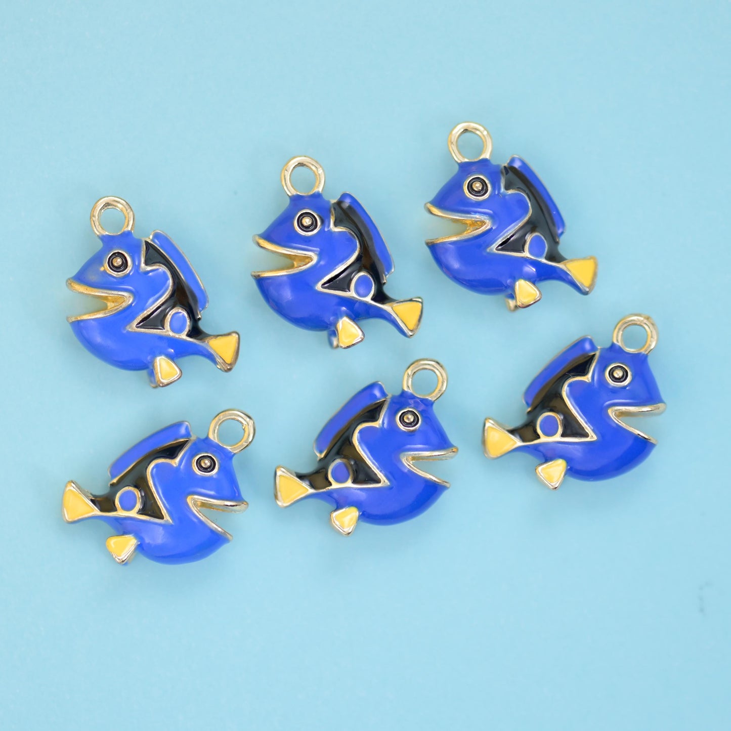 18K Gold Filled Enamel Blue Tropical Fish Charms for DIY Jewelry Making Supply