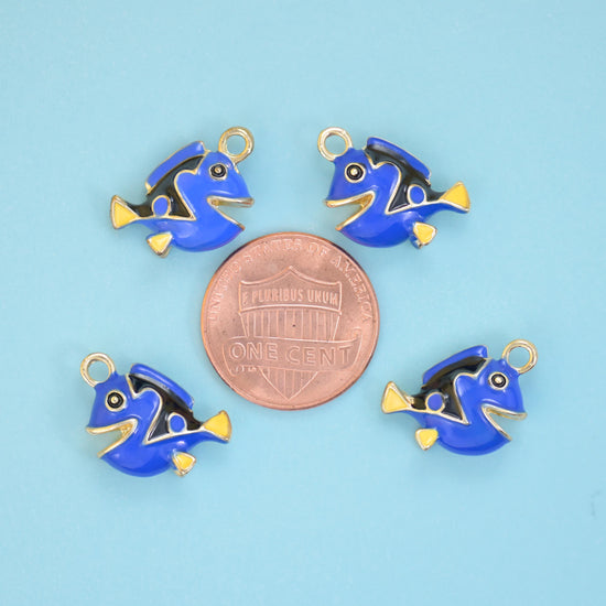 18K Gold Filled Enamel Blue Tropical Fish Charms for DIY Jewelry Making Supply