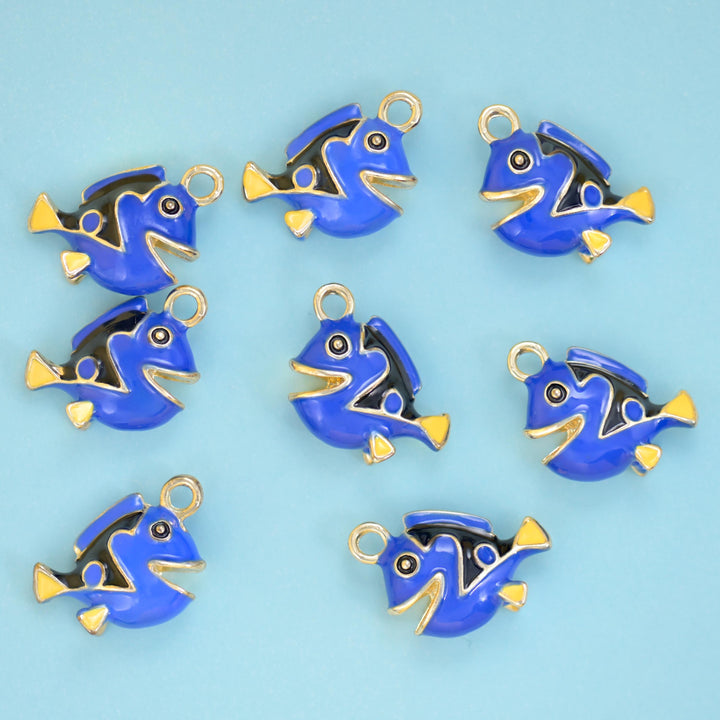 18K Gold Filled Enamel Blue Tropical Fish Charms for DIY Jewelry Making Supply