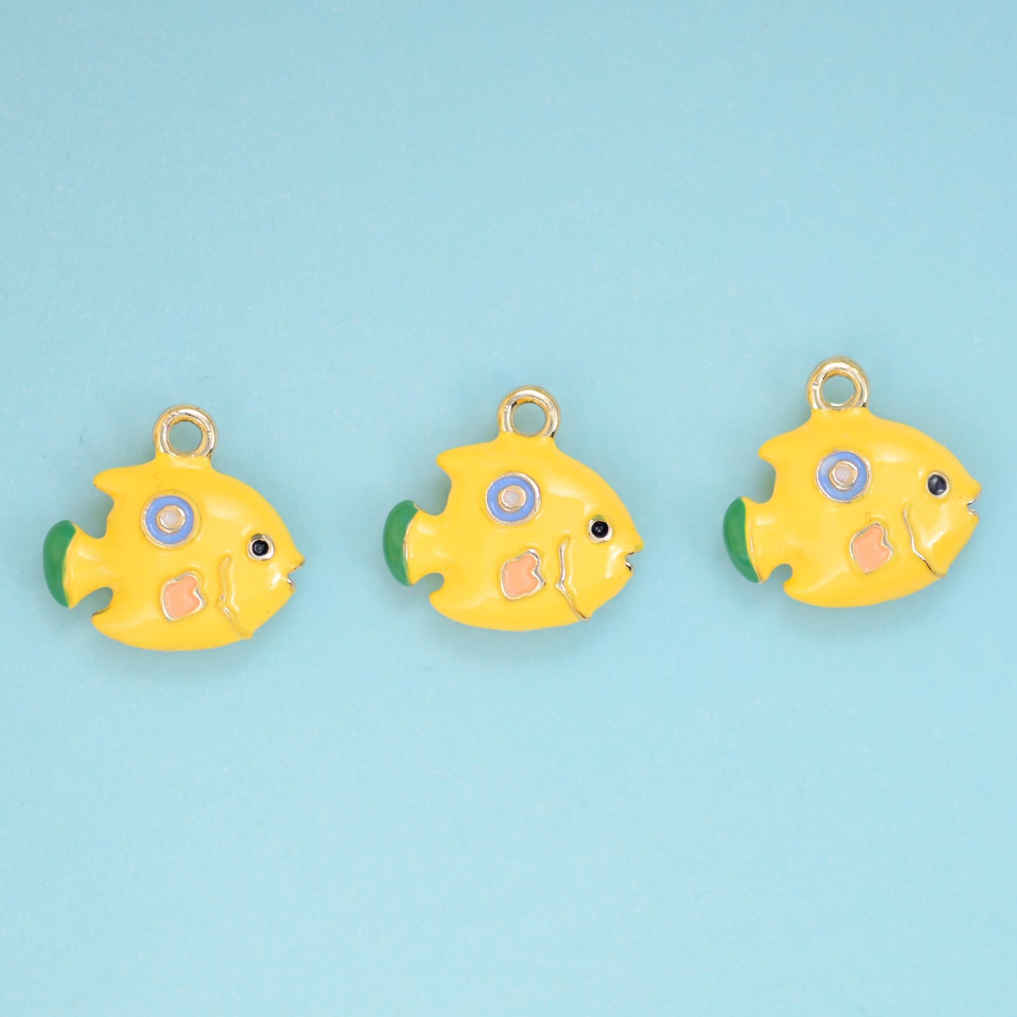 Enamel Yellow Tropical Fish Charms, 18K Gold Filled, DIY Jewelry Making Supply