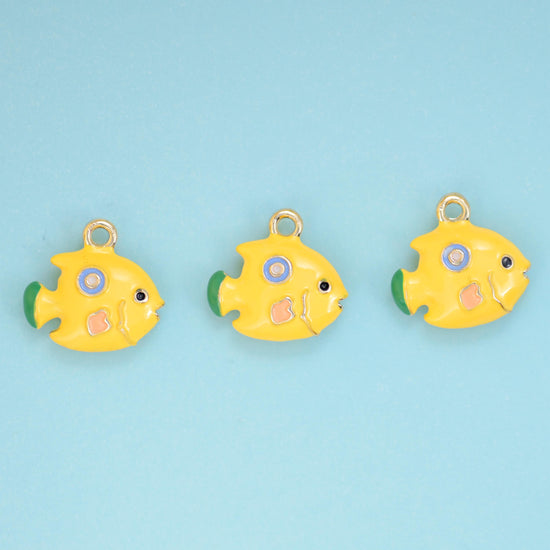 Enamel Yellow Tropical Fish Charms, 18K Gold Filled, DIY Jewelry Making Supply