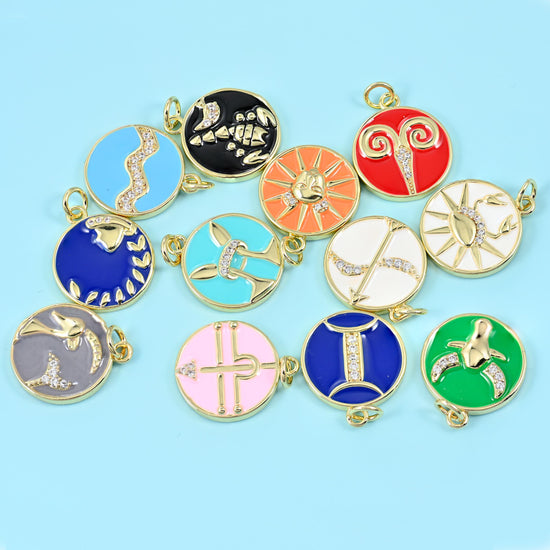 14K Gold Filled Enamel Zodiac Sign Charms: DIY Jewelry Making Supply
