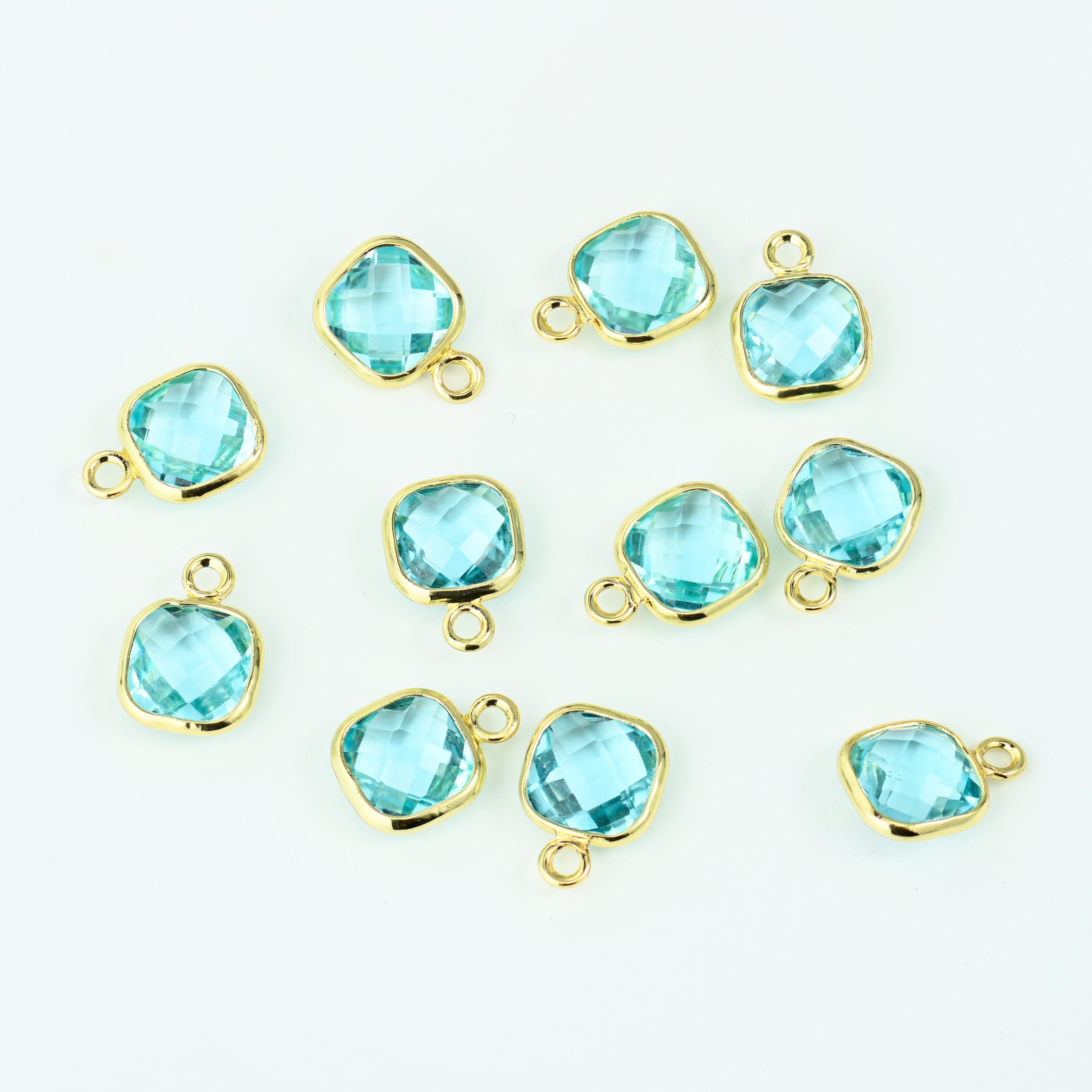 18K Gold Filled Faceted Square Zircon Charms for DIY Jewelry Making Supply