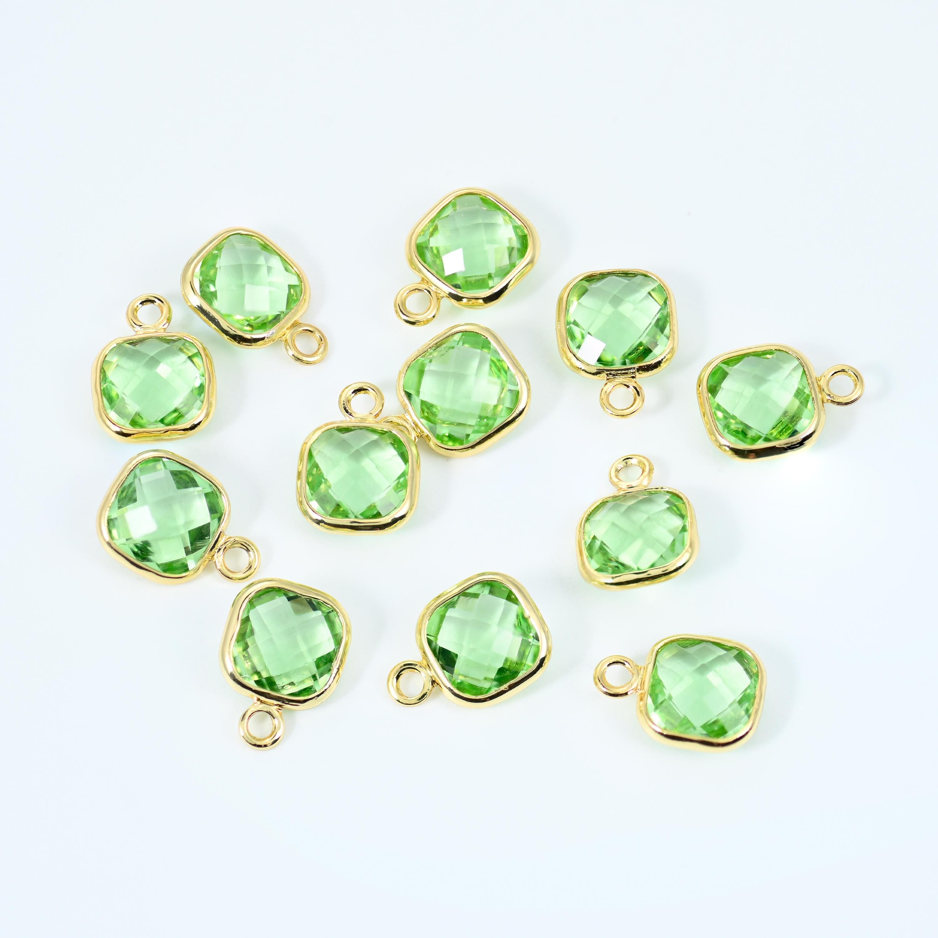 18K Gold Filled Faceted Square Zircon Charms for DIY Jewelry Making Supply