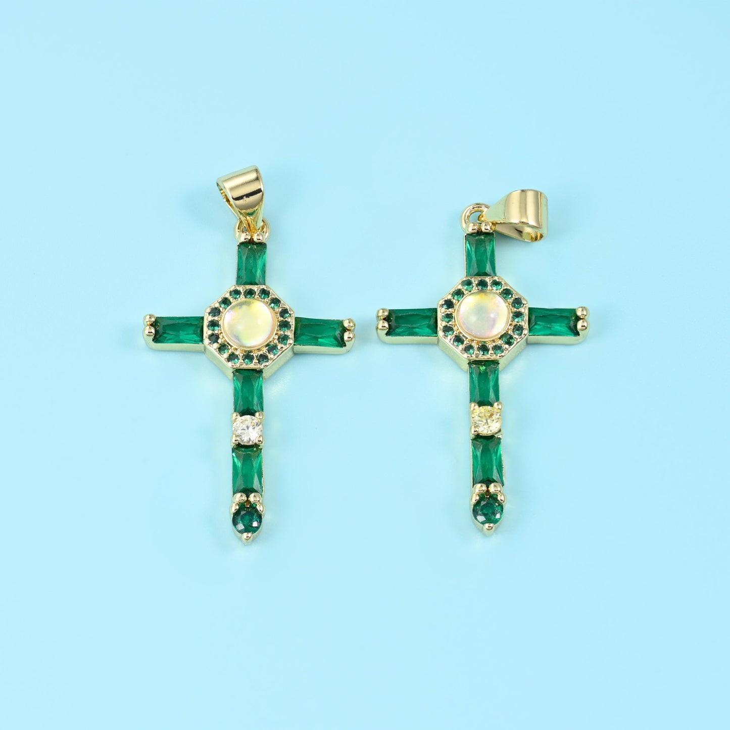 18K Gold Filled Cross Zircon Pendants for DIY Jewelry Making Supply