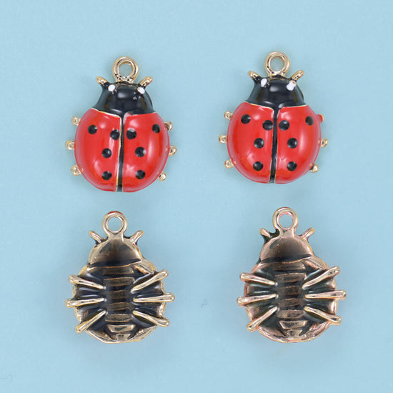 Enamel Lady Bug Charms: 18K Gold Filled, DIY Jewelry Making Supply