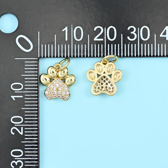 18K Gold Filled Zircon Dog Paw Charms for DIY Jewelry Making Supply