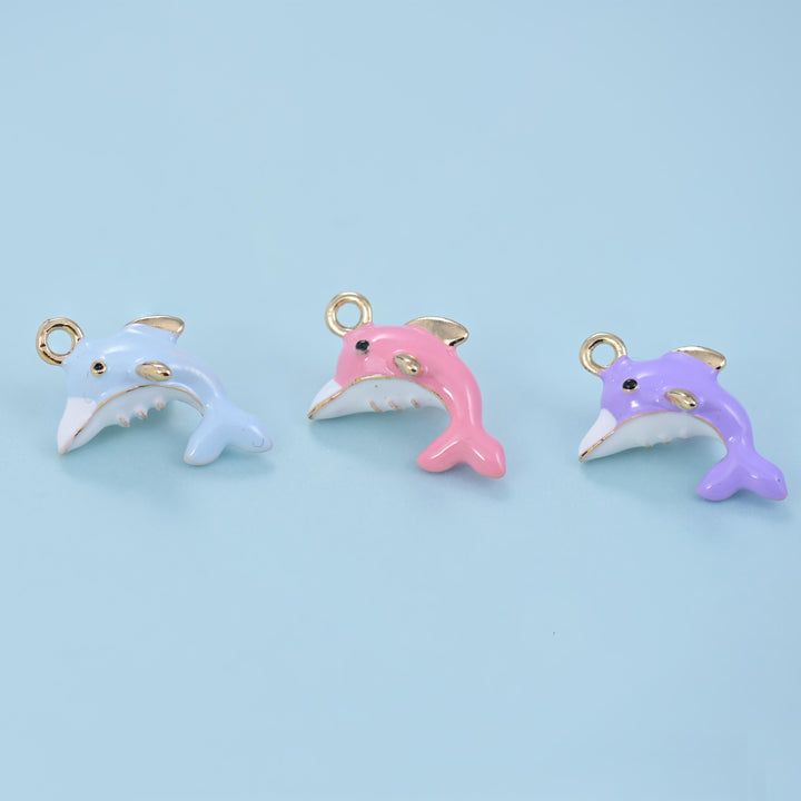 Enamel Dolphin Charms: 18K Gold Filled, DIY Jewelry Making Supply