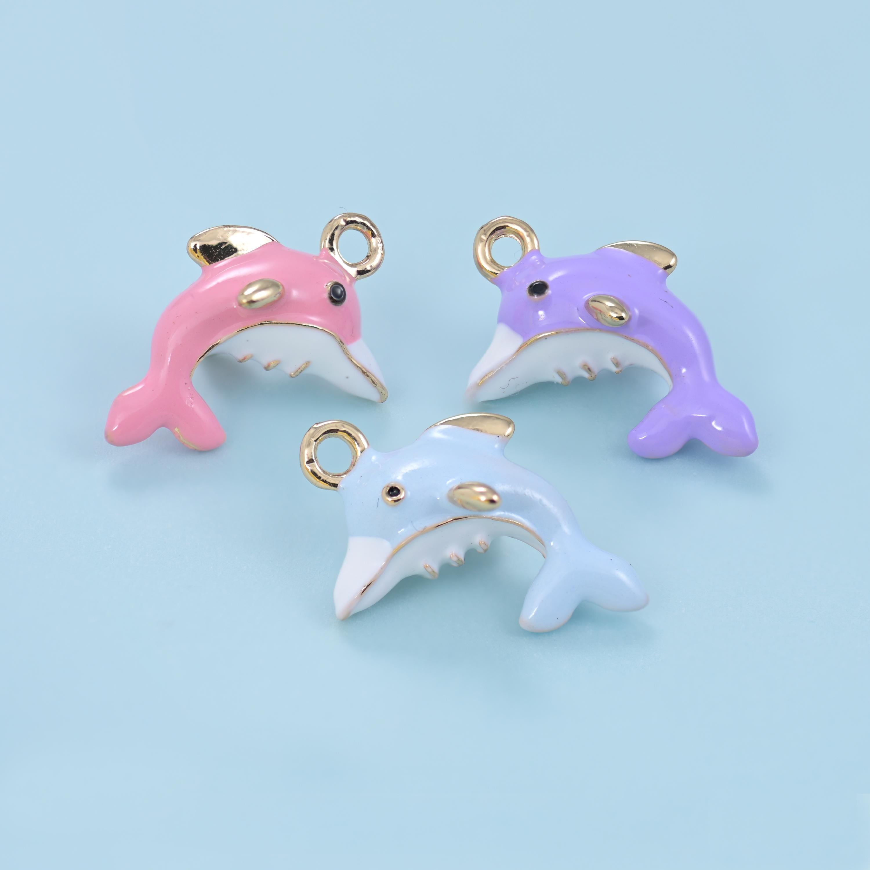 Enamel Dolphin Charms: 18K Gold Filled, DIY Jewelry Making Supply