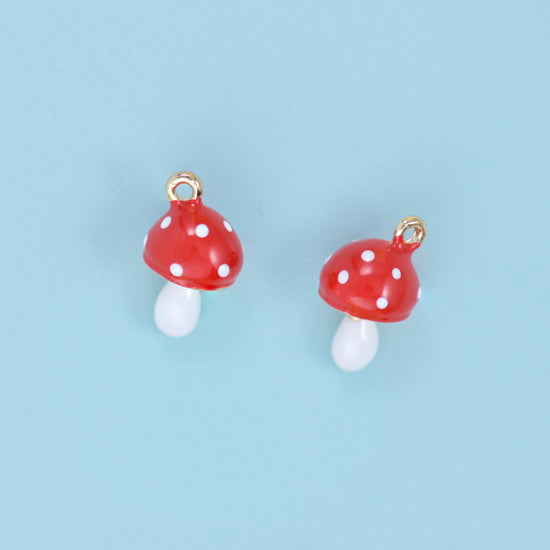 Enamel Mushroom Charms: 18K Gold Filled, DIY Jewelry Making Supply