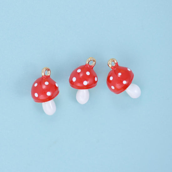 Enamel Mushroom Charms: 18K Gold Filled, DIY Jewelry Making Supply
