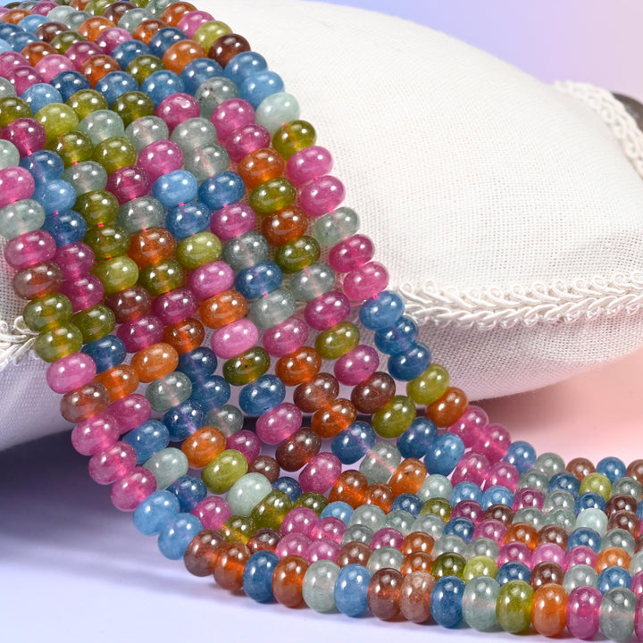 Multi-Color Dyed Jade Smooth Rondelle Beads Jewelry Making Size 5x8mm 15 inch Strand